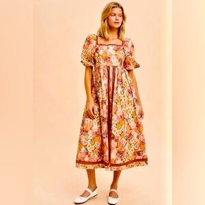 IN LOOM Floral Puff Sleeve Midi Dress | NWT | Cottagecore |Square Neck | S - L